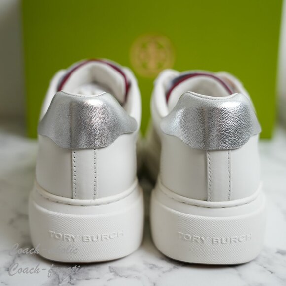 NIB Tory Burch Signature Color Block Platform Leather Sneaker Shoes in White/Red - Picture 5 of 10